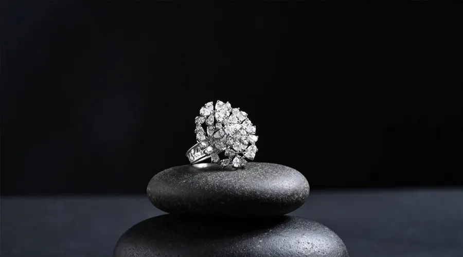 Cut diamonds set in a ring